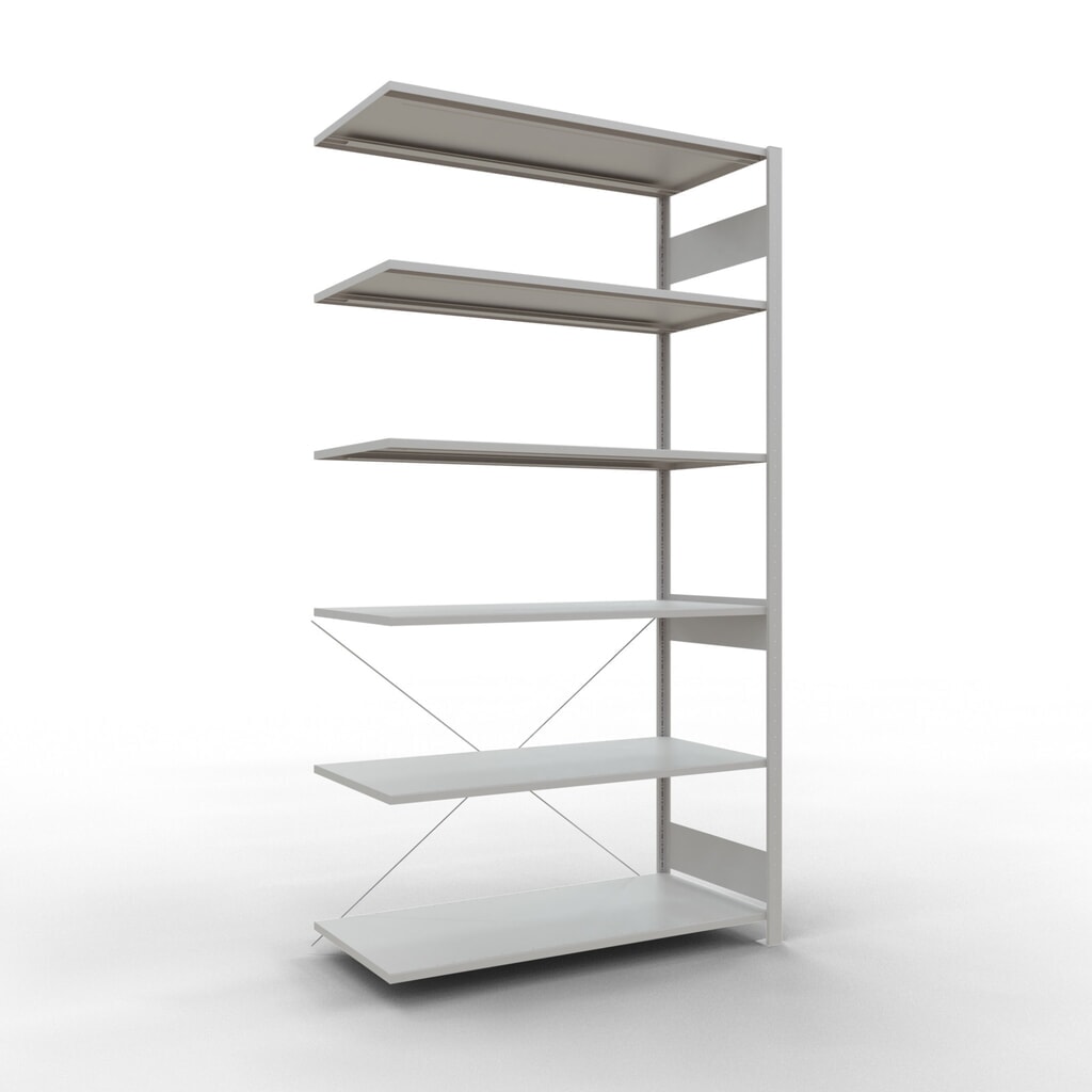 Illustration du produit: Rayonnage à tablettes SCHULTE, travée auxiliaire, charge par tablette 150 kg, gris clair, HxlxP 2500 x 1300 x 600 mm