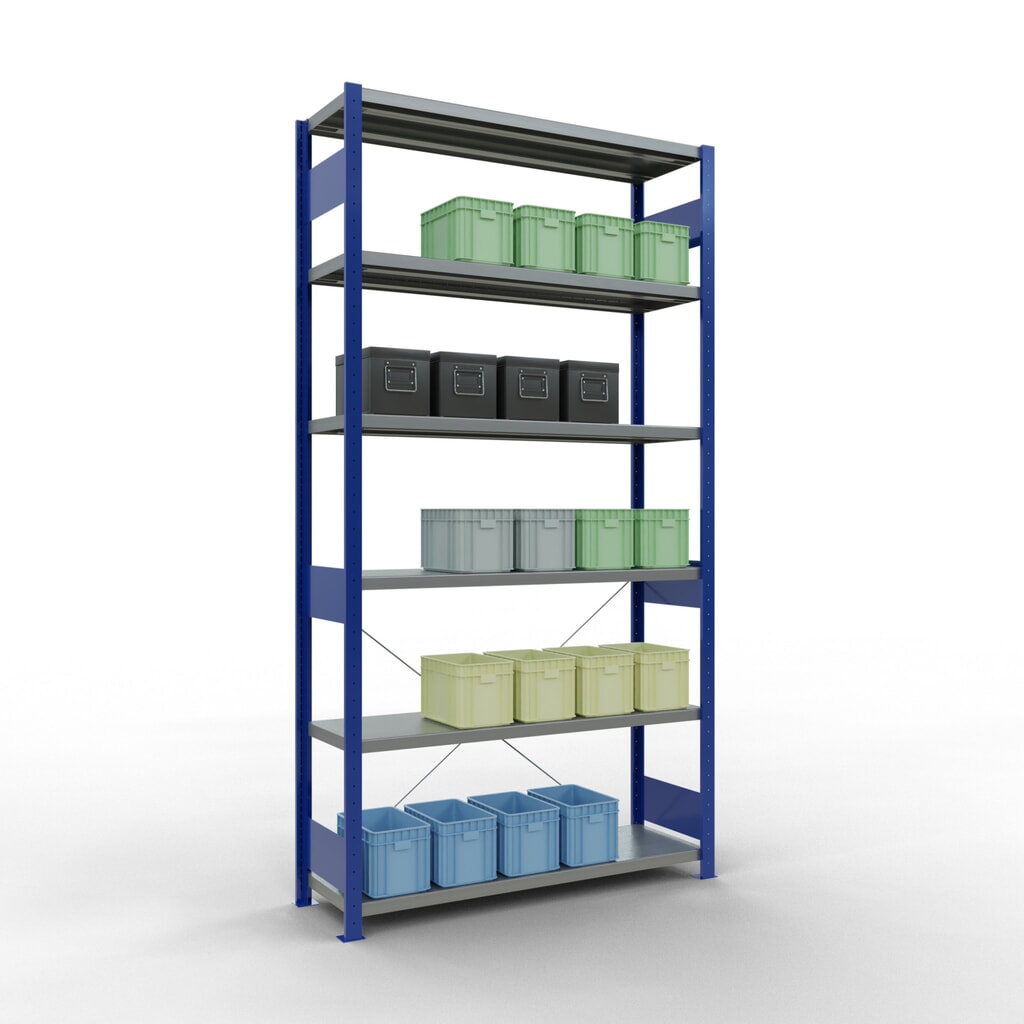 N° de l'image du produit 3 : SCHULTE Rayonnage à tablettes, bleu gentiane / galvanisé, charge par tablette 250 kg, HxlxP 2 500 x 1 360 x 436 mm