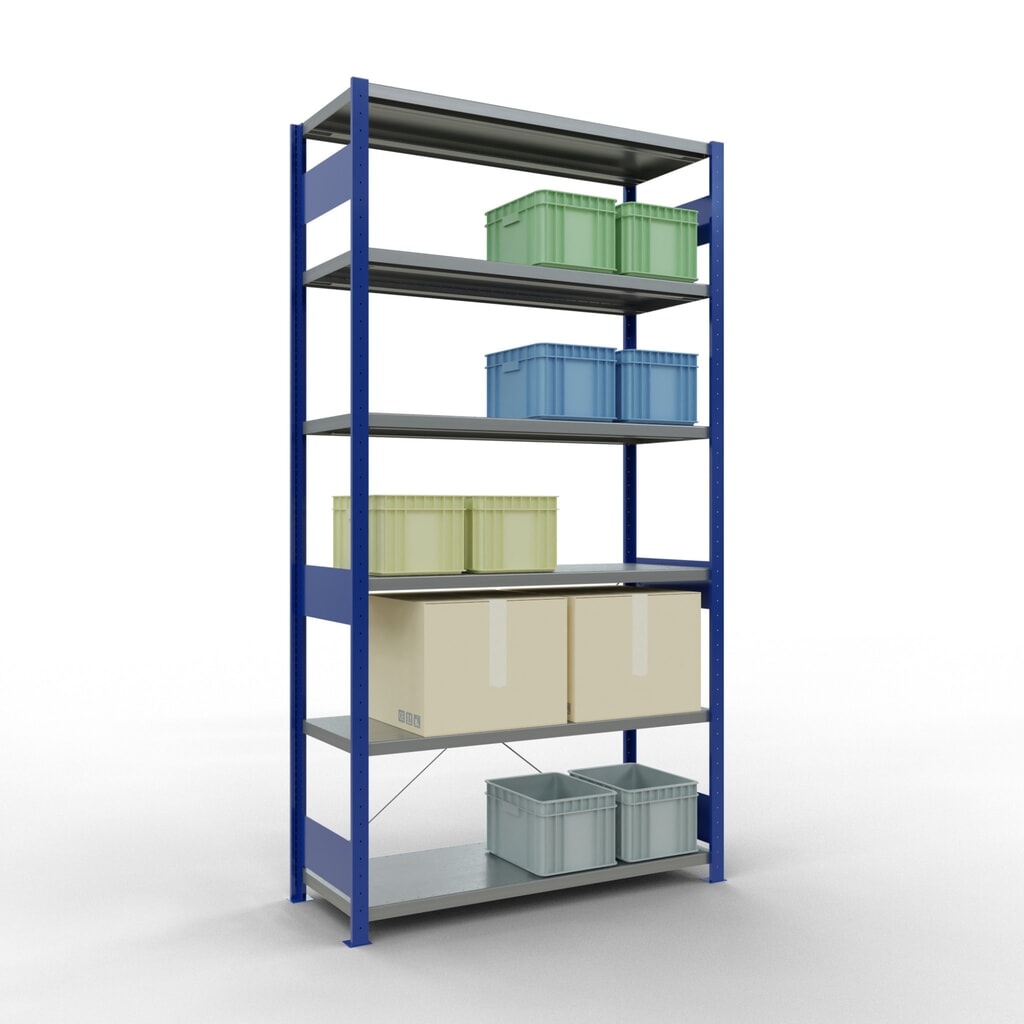 SCHULTE Rayonnage à tablettes, bleu gentiane / galvanisé, charge par tablette 250 kg, HxlxP 2 500 x 1 360 x 536 mm N° de l'image du produit 3 : SCHULTE Rayonnage à tablettes, bleu gentiane / galvanisé, charge par tablette 250 kg, HxlxP 2 500 x 1 360 x 536 mm