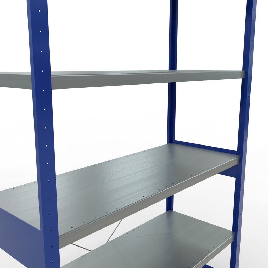 N° de l'image du produit 5 : SCHULTE Rayonnage à tablettes, bleu gentiane / galvanisé, charge par tablette 250 kg, HxlxP 2 500 x 1 360 x 536 mm