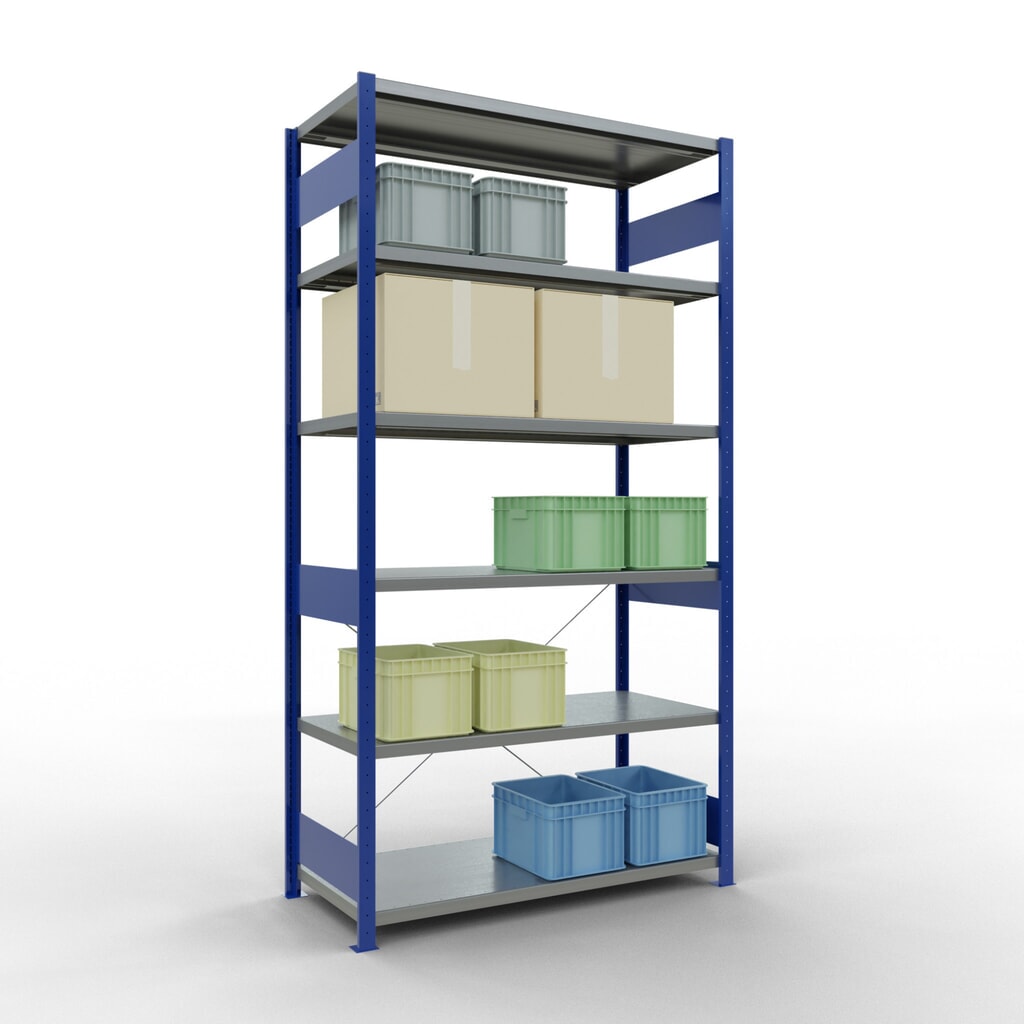 SCHULTE Rayonnage à tablettes, bleu gentiane / galvanisé, charge par tablette 250 kg, HxlxP 2 500 x 1 360 x 636 mm N° de l'image du produit 3 : SCHULTE Rayonnage à tablettes, bleu gentiane / galvanisé, charge par tablette 250 kg, HxlxP 2 500 x 1 360 x 636 mm