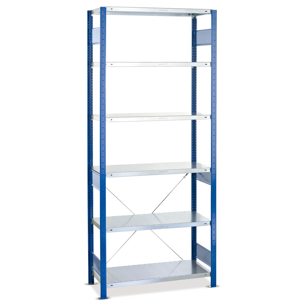 Illustration du produit: SCHULTE Rayonnage à tablettes, bleu gentiane / galvanisé, avec 6 tablettes en tôle d’acier, charge par tablette 250 kg, HxlxP 2 000 x 810 x 636 mm