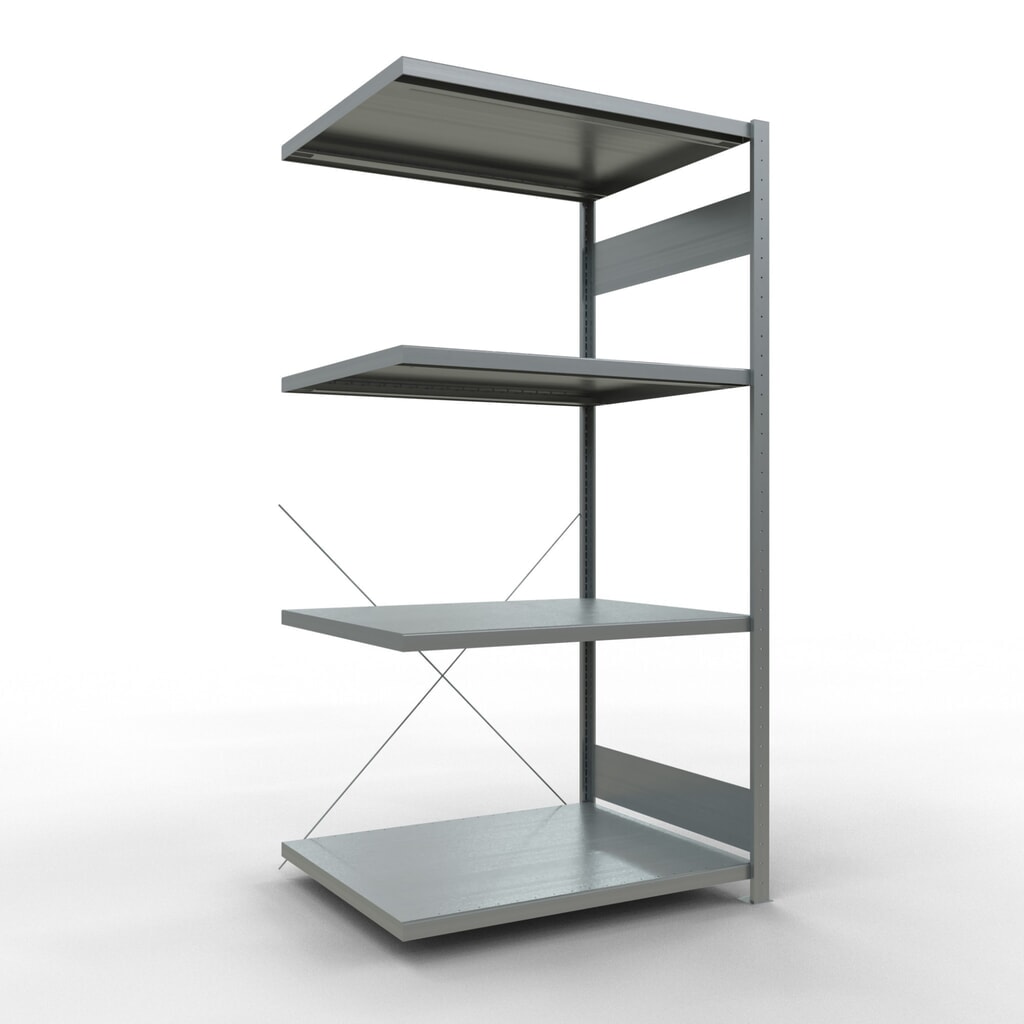 Illustration du produit: Rayonnage à tablettes SCHULTE, système à emboîter, travée auxiliaire, charge par tablette 330 kg, galvanisé, HxlxP 2000 x 1000 x 800 mm