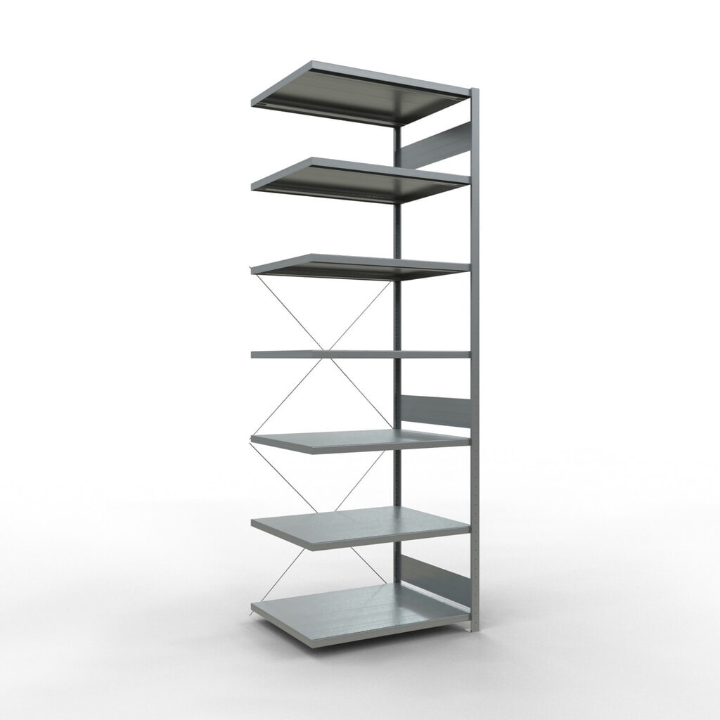 Illustration du produit: Rayonnage à tablettes SCHULTE, système à emboîter, travée auxiliaire, charge par tablette 330 kg, galvanisé, HxlxP 3000 x 1000 x 800 mm