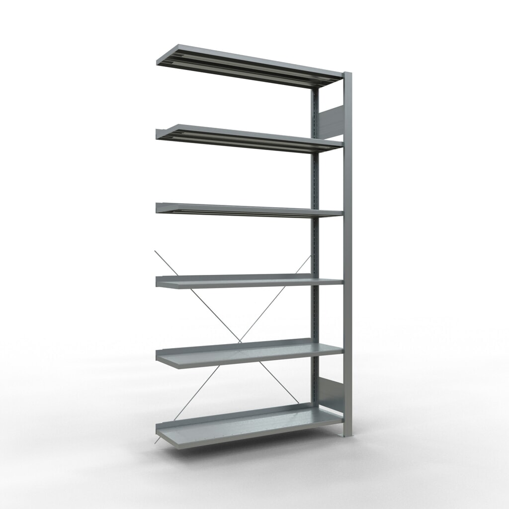 Illustration du produit: Rayonnage de bureau SCHULTE travée auxiliaire, utilisable d’un seul côté, avec barres de butée, CT 85 kg, HxlxP 2 000 x 1 000 x 300 mm