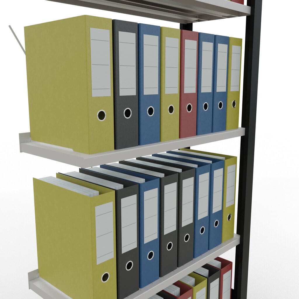 N° de l'image du produit 3 : Rayonnage de bureau SCHULTE travée auxiliaire, utilisable d’un seul côté, avec barres de butée, CT 85 kg, noir, HxlxP 1 800 x 750 x 300 mm