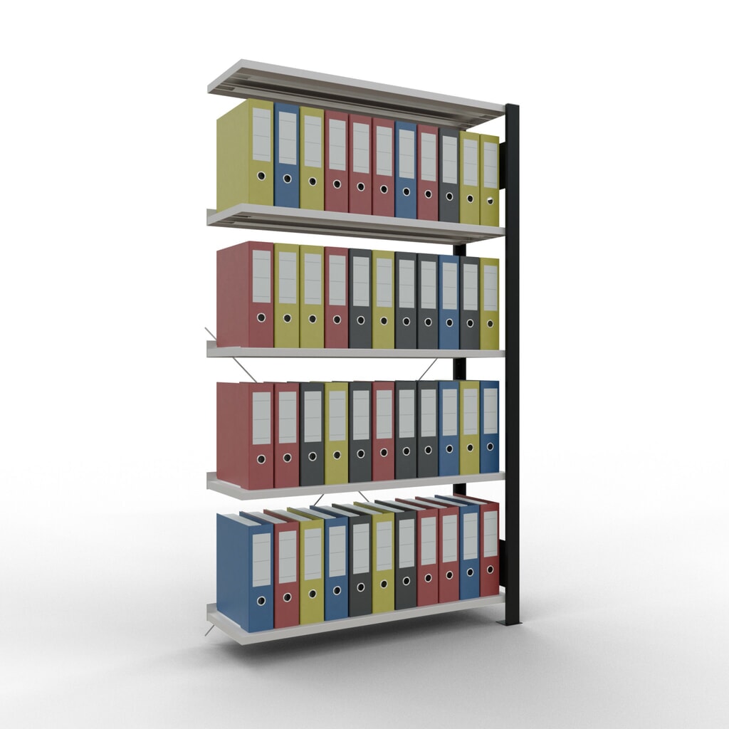 N° de l'image du produit 2 : Rayonnage de bureau SCHULTE travée auxiliaire, utilisable d’un seul côté, avec barres de butée, CT 85 kg, noir, HxlxP 1 800 x 1 000 x 300 mm