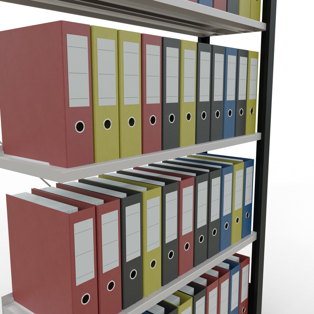 N° de l'image du produit 3 : Rayonnage de bureau SCHULTE travée auxiliaire, utilisable d’un seul côté, avec barres de butée, CT 85 kg, noir, HxlxP 1 800 x 1 000 x 300 mm
