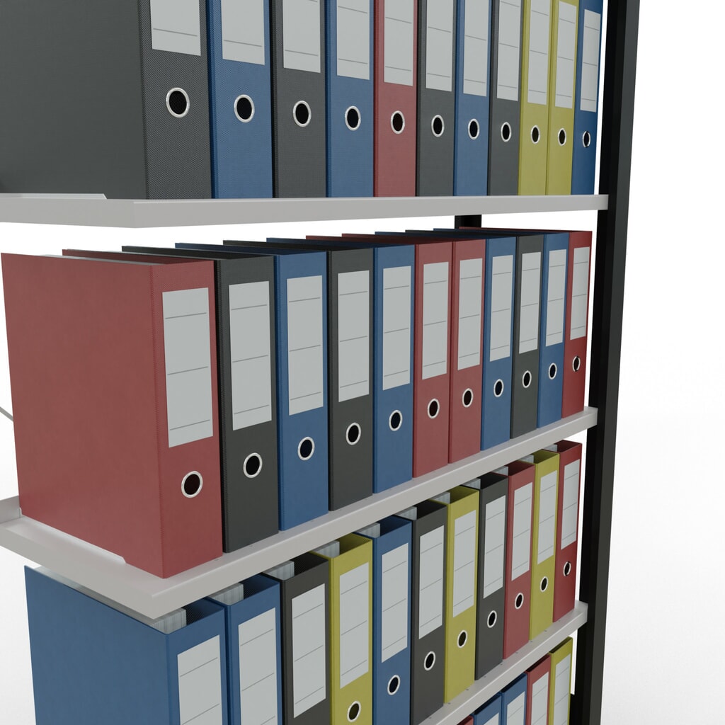 Rayonnage de bureau SCHULTE travée auxiliaire, utilisable d’un seul côté, avec barres de butée, CT 85 kg, noir, HxlxP 2 000 x 1 000 x 300 mm N° de l'image du produit 3 : Rayonnage de bureau SCHULTE travée auxiliaire, utilisable d’un seul côté, avec barres de butée, CT 85 kg, noir, HxlxP 2 000 x 1 000 x 300 mm