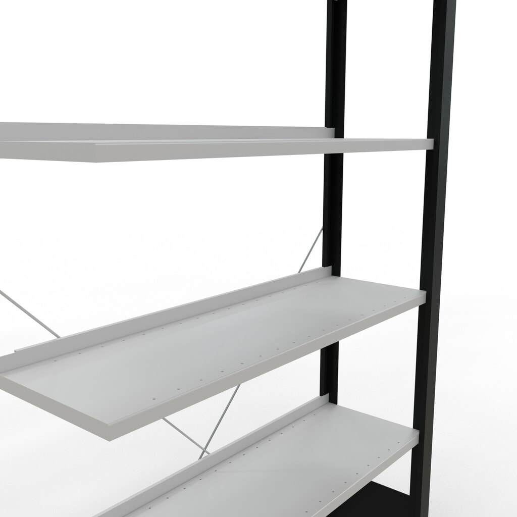 Rayonnage de bureau SCHULTE travée auxiliaire, utilisable d’un seul côté, avec barres de butée, CT 85 kg, noir, HxlxP 2 000 x 1 000 x 300 mm N° de l'image du produit 4 : Rayonnage de bureau SCHULTE travée auxiliaire, utilisable d’un seul côté, avec barres de butée, CT 85 kg, noir, HxlxP 2 000 x 1 000 x 300 mm