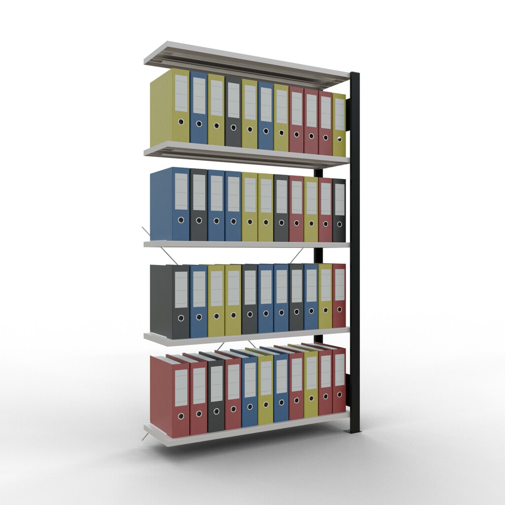 N° de l'image du produit 2 : Rayonnage de bureau SCHULTE travée auxiliaire, utilisable d’un seul côté, sans barres de butée, CT 85 kg, noir, HxlxP 1 800 x 1 000 x 300 mm