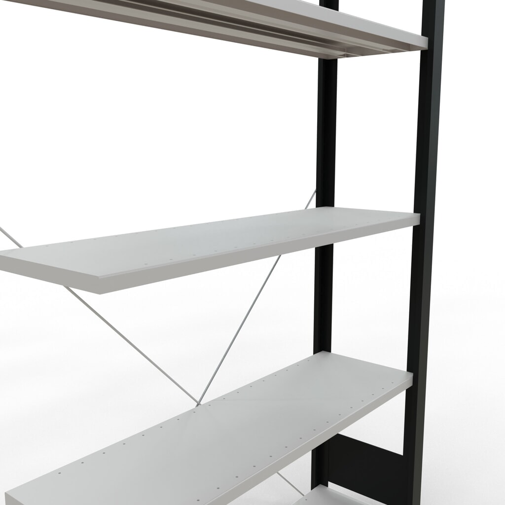 Rayonnage de bureau SCHULTE travée auxiliaire, utilisable d’un seul côté, sans barres de butée, CT 85 kg, noir, HxlxP 1 800 x 1 000 x 300 mm N° de l'image du produit 4 : Rayonnage de bureau SCHULTE travée auxiliaire, utilisable d’un seul côté, sans barres de butée, CT 85 kg, noir, HxlxP 1 800 x 1 000 x 300 mm