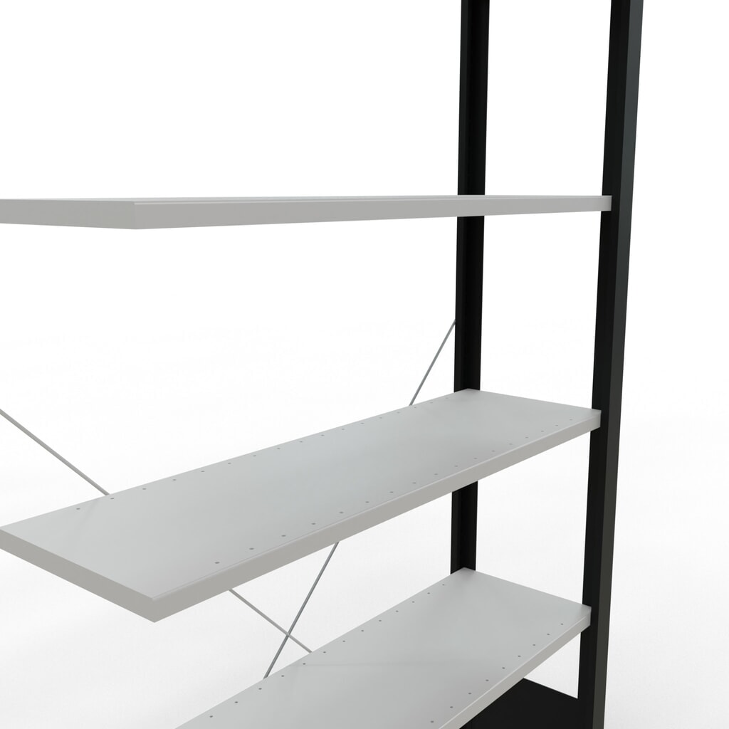 N° de l'image du produit 4 : Rayonnage de bureau SCHULTE travée auxiliaire, utilisable d’un seul côté, sans barres de butée, CT 85 kg, noir, HxlxP 2 000 x 1 000 x 300 mm