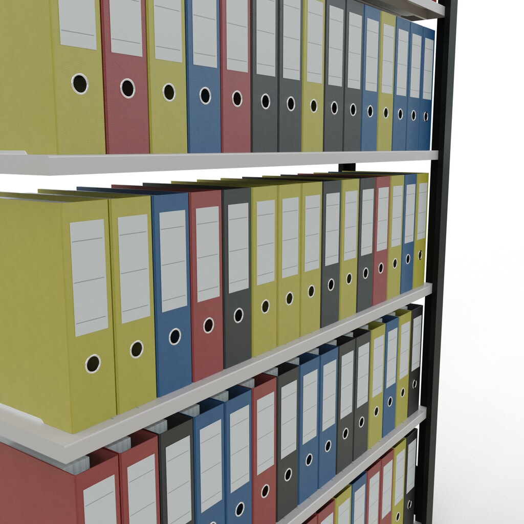N° de l'image du produit 3 : Rayonnage de bureau SCHULTE travée auxiliaire, utilisable d’un seul côté, sans barres de butée, CT 85 kg, noir, HxlxP 2 000 x 1 300 x 300 mm