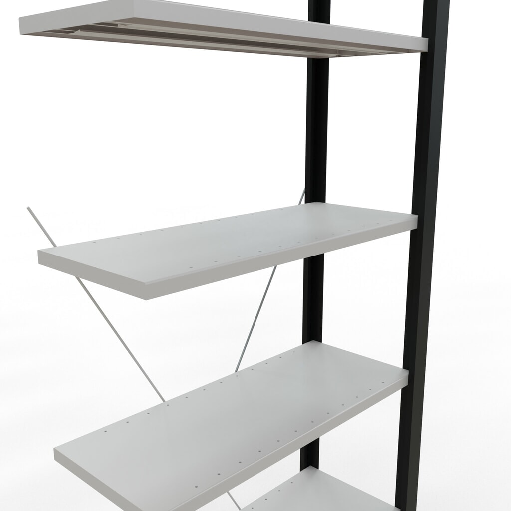 N° de l'image du produit 4 : Rayonnage de bureau SCHULTE travée auxiliaire, utilisable d’un seul côté, sans barres de butée, CT 85 kg, noir, HxlxP 2 300 x 750 x 300 mm