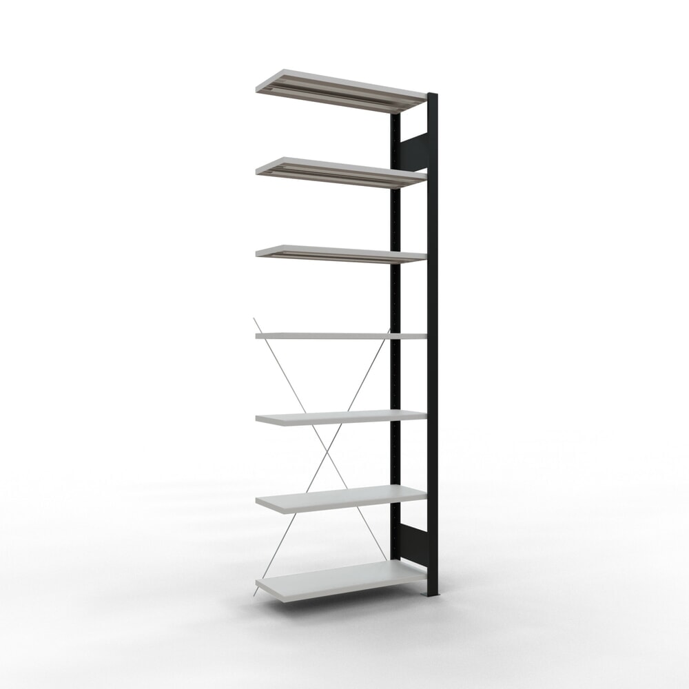 Illustration du produit: Rayonnage de bureau SCHULTE travée auxiliaire, utilisable d’un seul côté, sans barres de butée, CT 85 kg, noir, HxlxP 2 300 x 750 x 300 mm