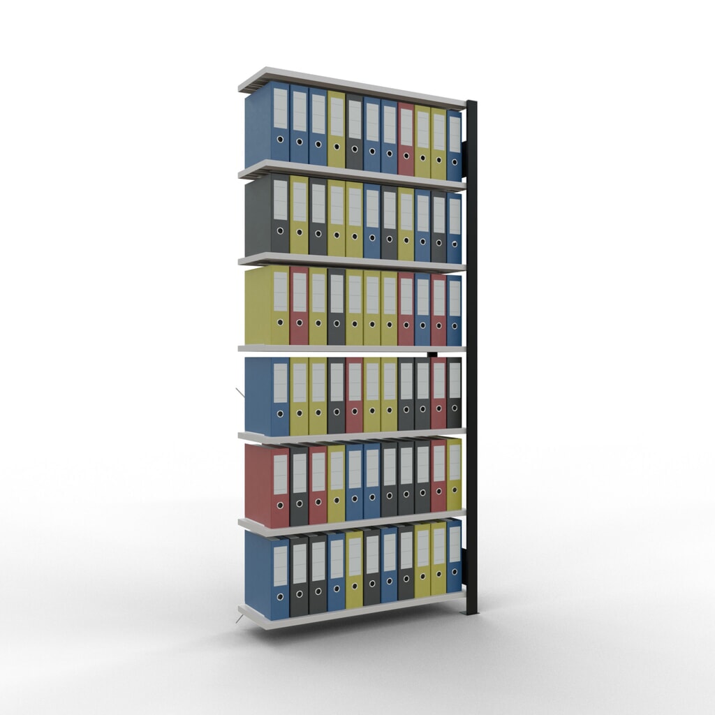 N° de l'image du produit 2 : Rayonnage de bureau SCHULTE travée auxiliaire, utilisable d’un seul côté, sans barres de butée, CT 85 kg, noir, HxlxP 2 300 x 1 000 x 300 mm