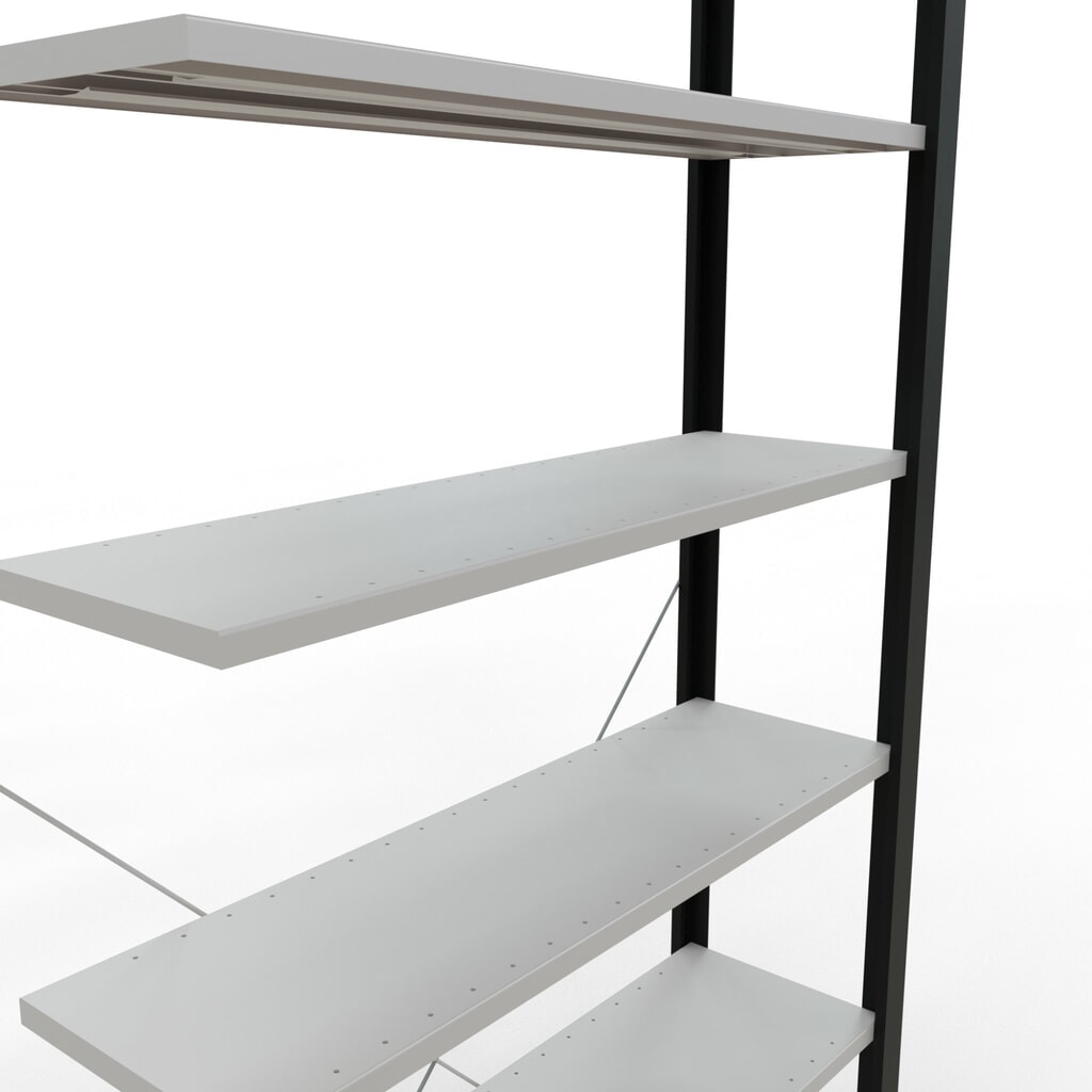 N° de l'image du produit 4 : Rayonnage de bureau SCHULTE travée auxiliaire, utilisable d’un seul côté, sans barres de butée, CT 85 kg, noir, HxlxP 2 300 x 1 000 x 300 mm