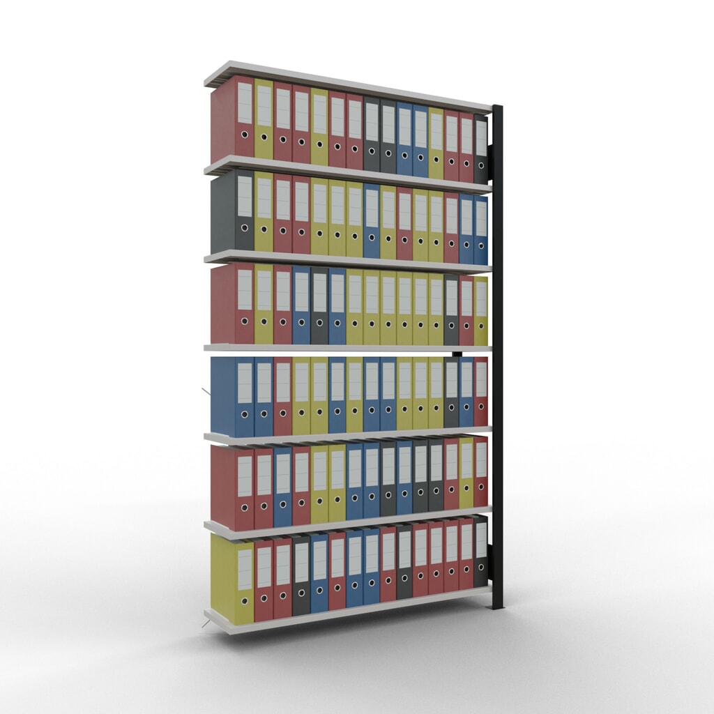 N° de l'image du produit 2 : Rayonnage de bureau SCHULTE travée auxiliaire, utilisable d’un seul côté, sans barres de butée, CT 85 kg, noir, HxlxP 2 300 x 1 300 x 300 mm
