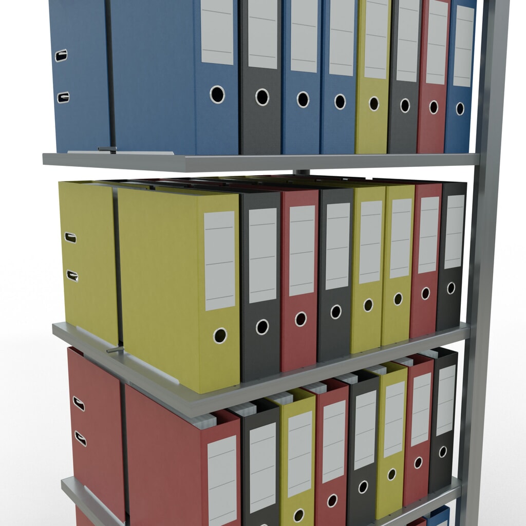 N° de l'image du produit 4 : Rayonnage de bureau SCHULTE travée auxiliaire, utilisable des deux côtés, avec butées centrales, CT 150 kg, HxlxP 2 000 x 750 x 600 mm