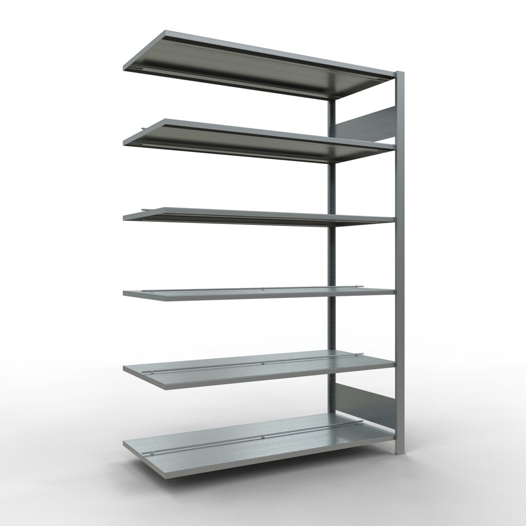Illustration du produit: Rayonnage de bureau SCHULTE travée auxiliaire, utilisable des deux côtés, avec butées centrales, CT 150 kg, HxlxP 2 000 x 1 300 x 600 mm
