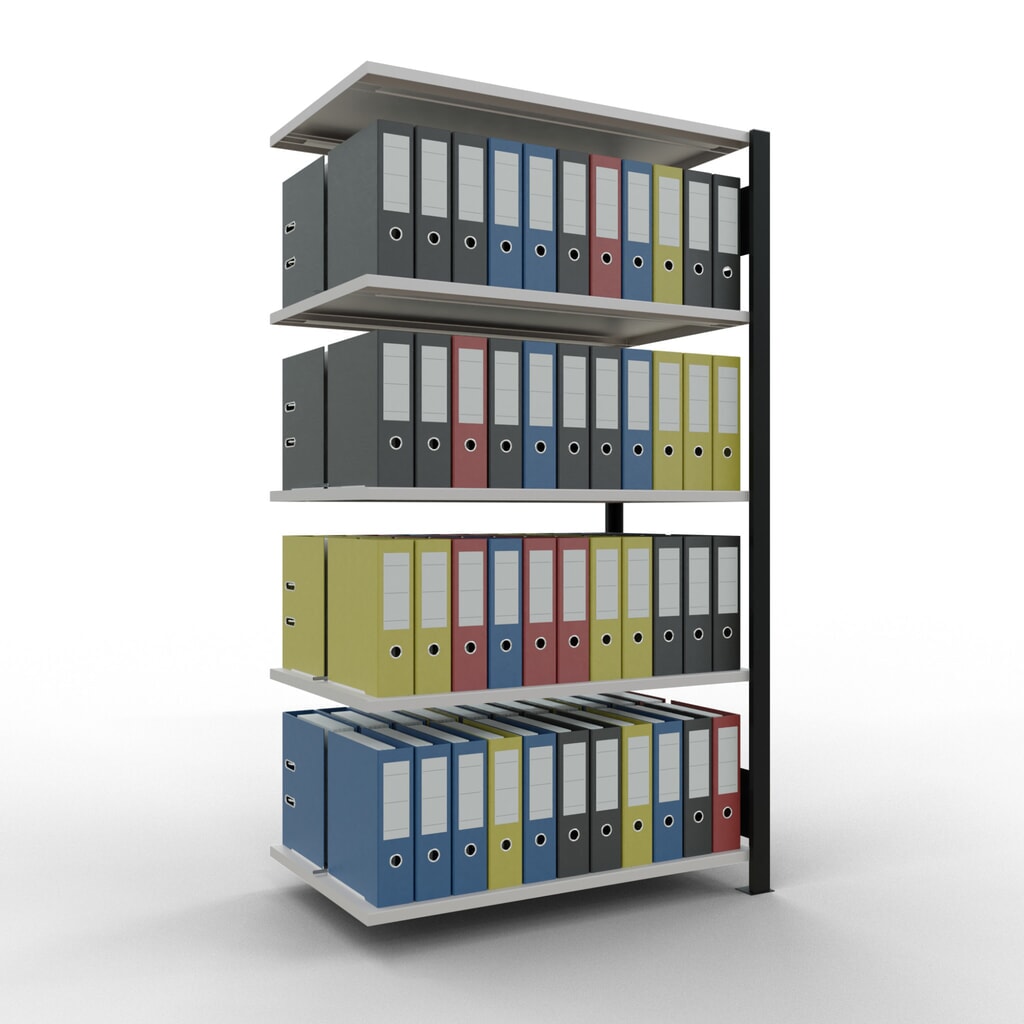 N° de l'image du produit 2 : Rayonnage de bureau SCHULTE travée auxiliaire, utilisable des deux cotés, avec butées centrales, CT 150 kg, noir, HxlxP 1 800 x 1 000 x 600 mm