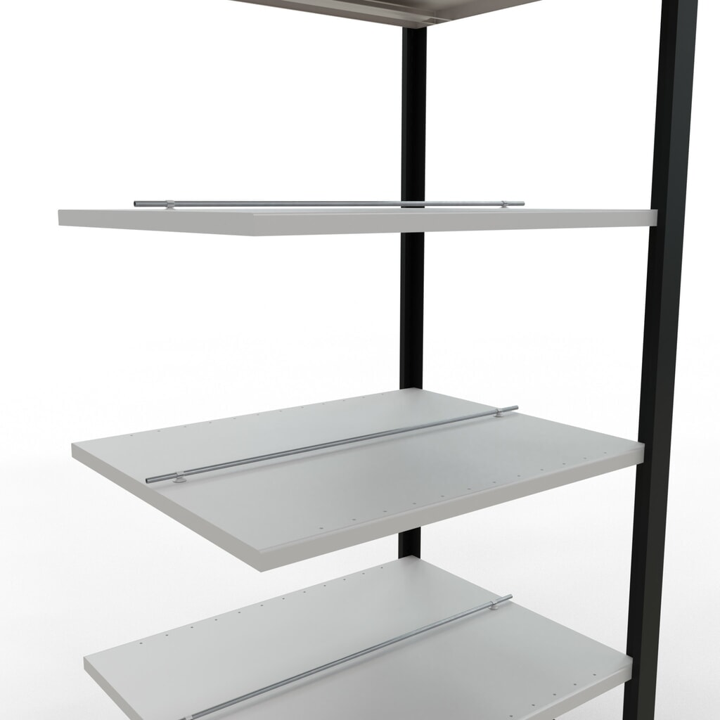 Rayonnage de bureau SCHULTE travée auxiliaire, utilisable des deux côtés, avec butées centrales, CT 150 kg, noir, HxlxP 2 000 x 750 x 600 mm N° de l'image du produit 4 : Rayonnage de bureau SCHULTE travée auxiliaire, utilisable des deux côtés, avec butées centrales, CT 150 kg, noir, HxlxP 2 000 x 750 x 600 mm