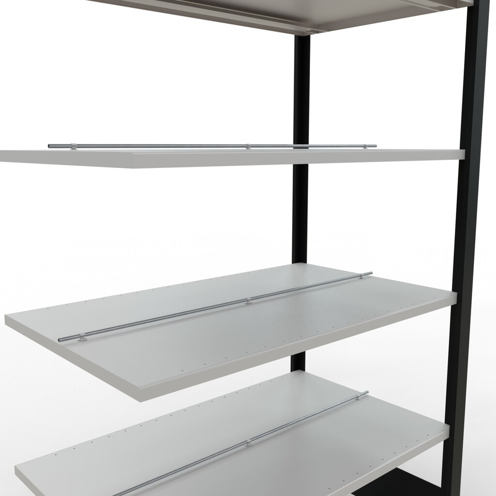 Rayonnage de bureau SCHULTE travée auxiliaire, utilisable des deux côtés, avec butées centrales, CT 150 kg, noir, HxlxP 2 000 x 1 000 x 600 mm N° de l'image du produit 4 : Rayonnage de bureau SCHULTE travée auxiliaire, utilisable des deux côtés, avec butées centrales, CT 150 kg, noir, HxlxP 2 000 x 1 000 x 600 mm