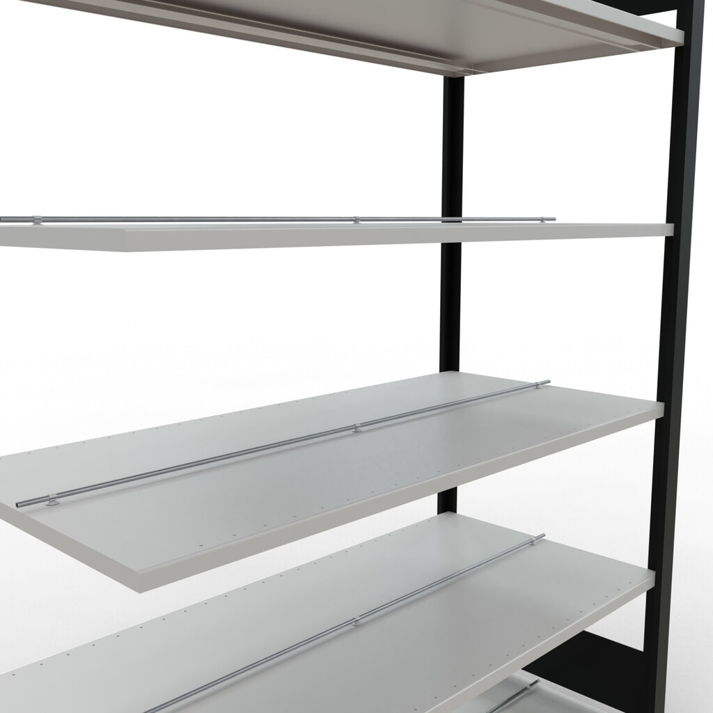 N° de l'image du produit 4 : Rayonnage de bureau SCHULTE travée auxiliaire, utilisable des deux côtés, avec butées centrales, CT 150 kg, noir, HxlxP 2 000 x 1 300 x 600 mm