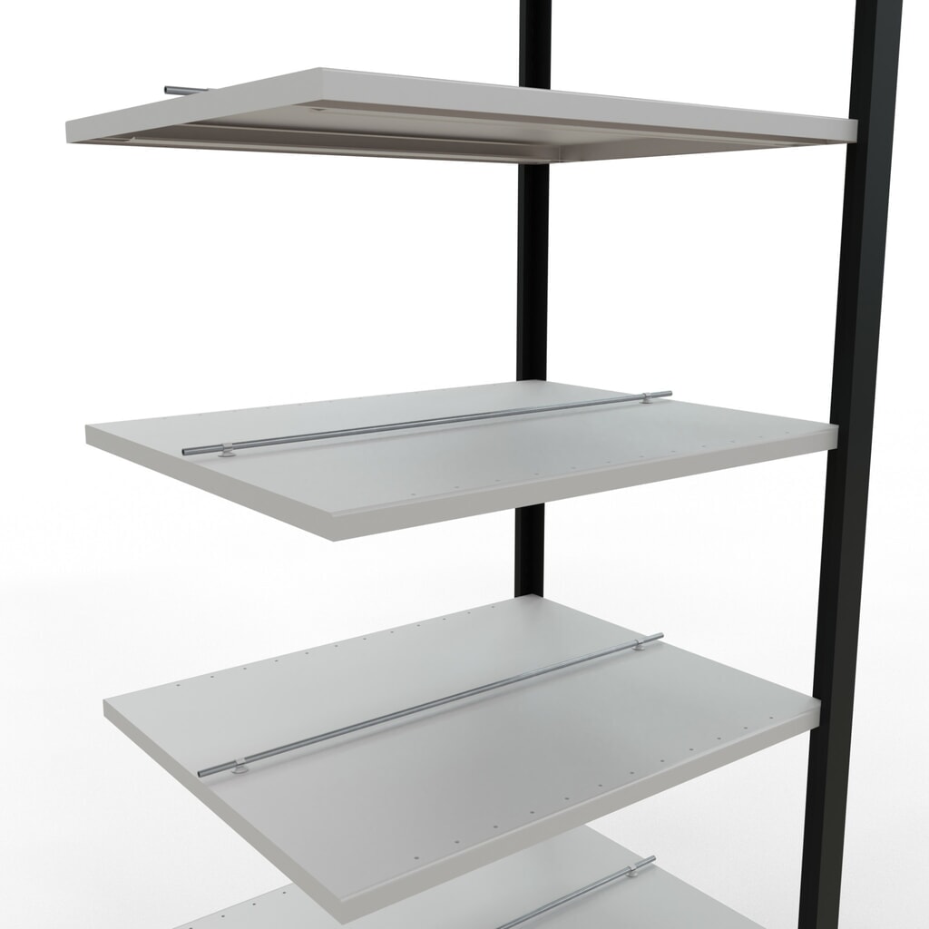 N° de l'image du produit 4 : Rayonnage de bureau SCHULTE travée auxiliaire, utilisable des deux côtés, avec butées centrales, CT 150 kg, noir, HxlxP 2 300 x 750 x 600 mm
