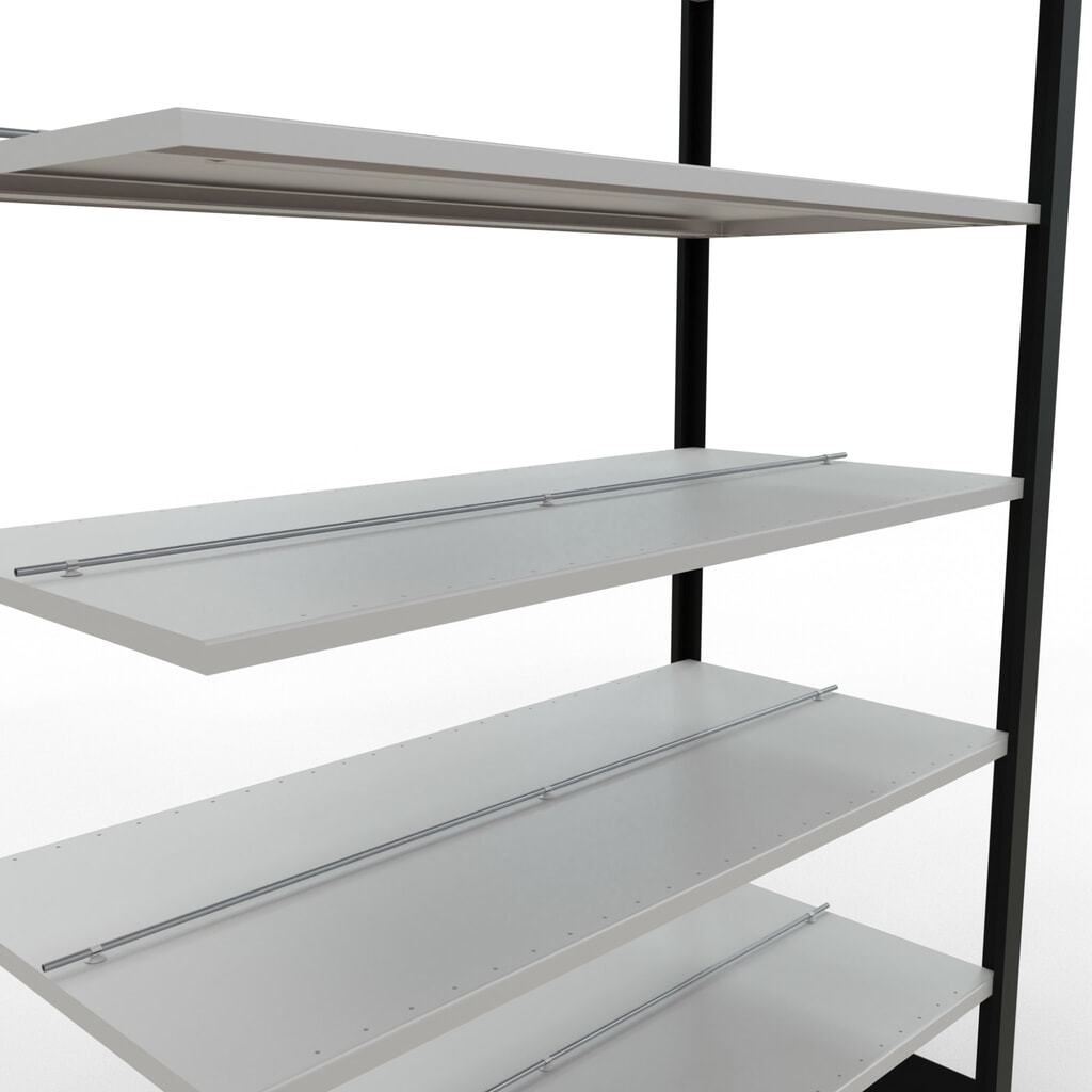 N° de l'image du produit 4 : Rayonnage de bureau SCHULTE travée auxiliaire, utilisable des deux côtés, avec butées centrales, CT 150 kg, noir, HxlxP 2 300 x 1 300 x 600 mm