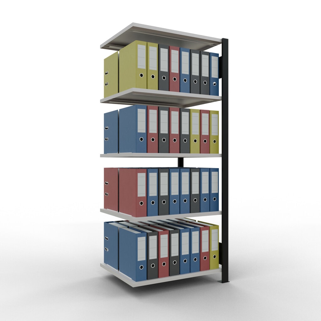N° de l'image du produit 2 : Rayonnage de bureau SCHULTE travée auxiliaire, utilisable des deux cotés, sans butées centrales, CT 150 kg, noir, HxlxP 1 800 x 750 x 600 mm