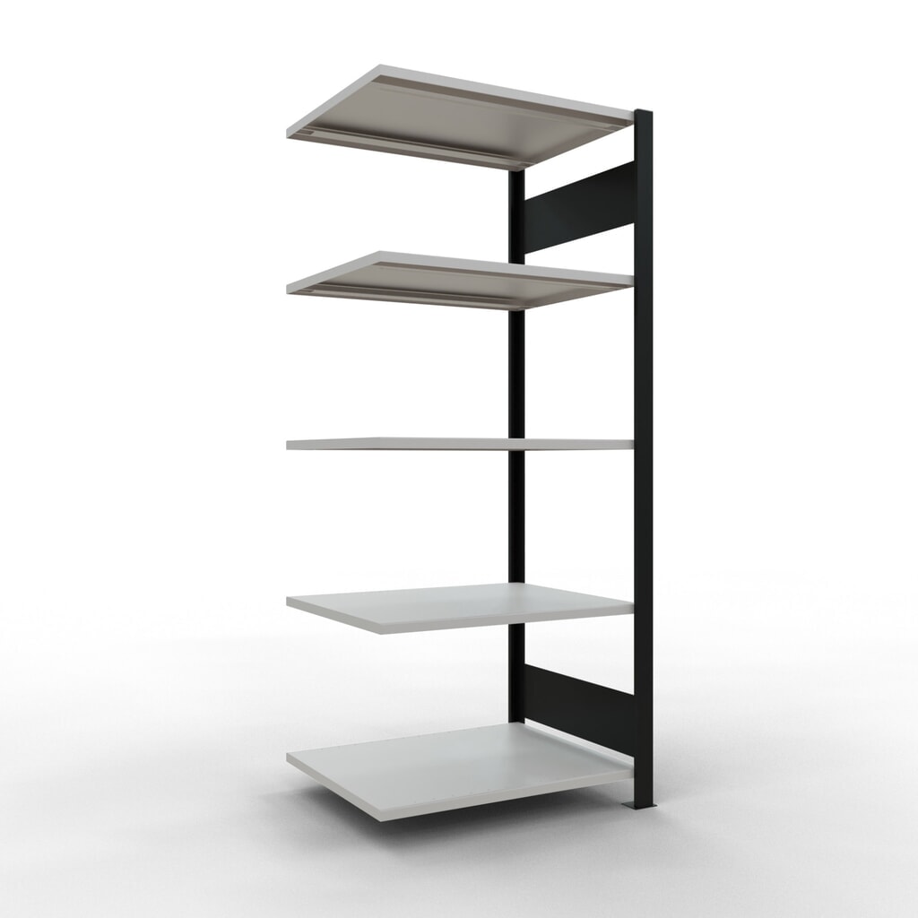 Illustration du produit: Rayonnage de bureau SCHULTE travée auxiliaire, utilisable des deux cotés, sans butées centrales, CT 150 kg, noir, HxlxP 1 800 x 750 x 600 mm