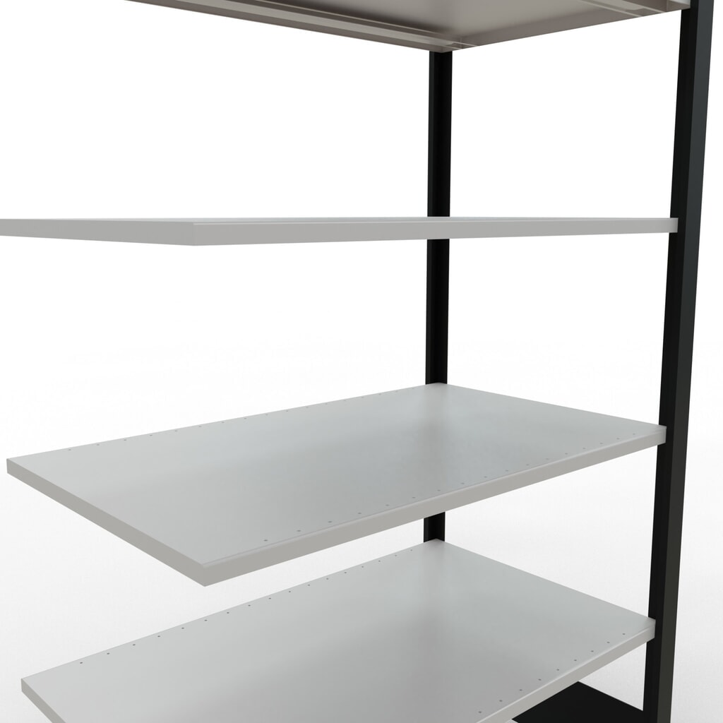 Rayonnage de bureau SCHULTE travée auxiliaire, utilisable des deux côtés, sans butées centrales, CT 150 kg, noir, HxlxP 2 000 x 1 000 x 600 mm N° de l'image du produit 4 : Rayonnage de bureau SCHULTE travée auxiliaire, utilisable des deux côtés, sans butées centrales, CT 150 kg, noir, HxlxP 2 000 x 1 000 x 600 mm