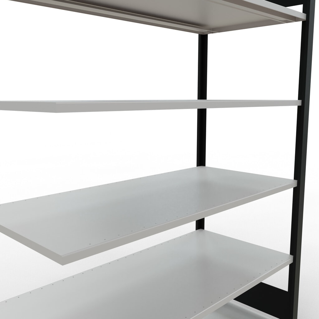 N° de l'image du produit 4 : Rayonnage de bureau SCHULTE travée auxiliaire, utilisable des deux côtés, sans butées centrales, CT 150 kg, noir, HxlxP 2 000 x 1 300 x 600 mm