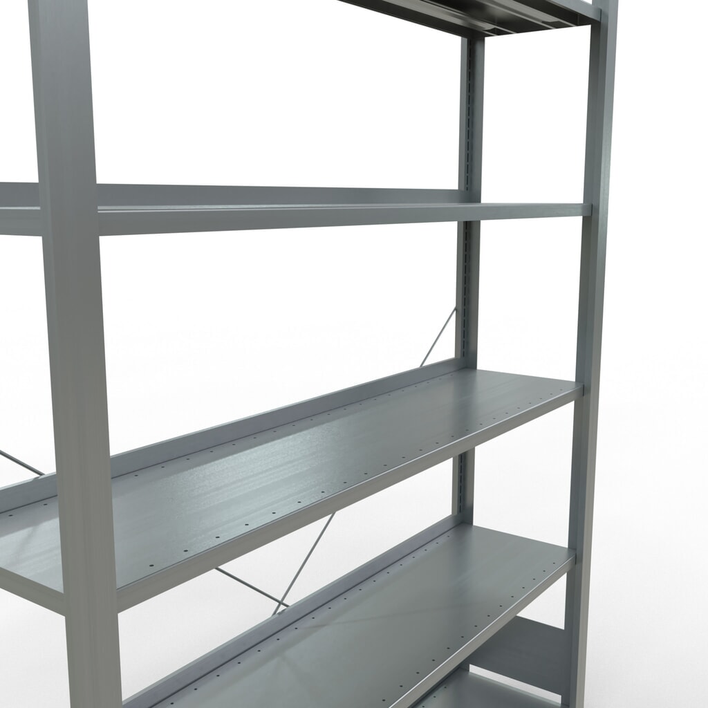 Rayonnage de bureau SCHULTE travée de base, utilisable d’un seul côté, avec barres de butée, CT 85 kg, HxlxP 2 000 x 1 300 x 300 mm N° de l'image du produit 4 : Rayonnage de bureau SCHULTE travée de base, utilisable d’un seul côté, avec barres de butée, CT 85 kg, HxlxP 2 000 x 1 300 x 300 mm
