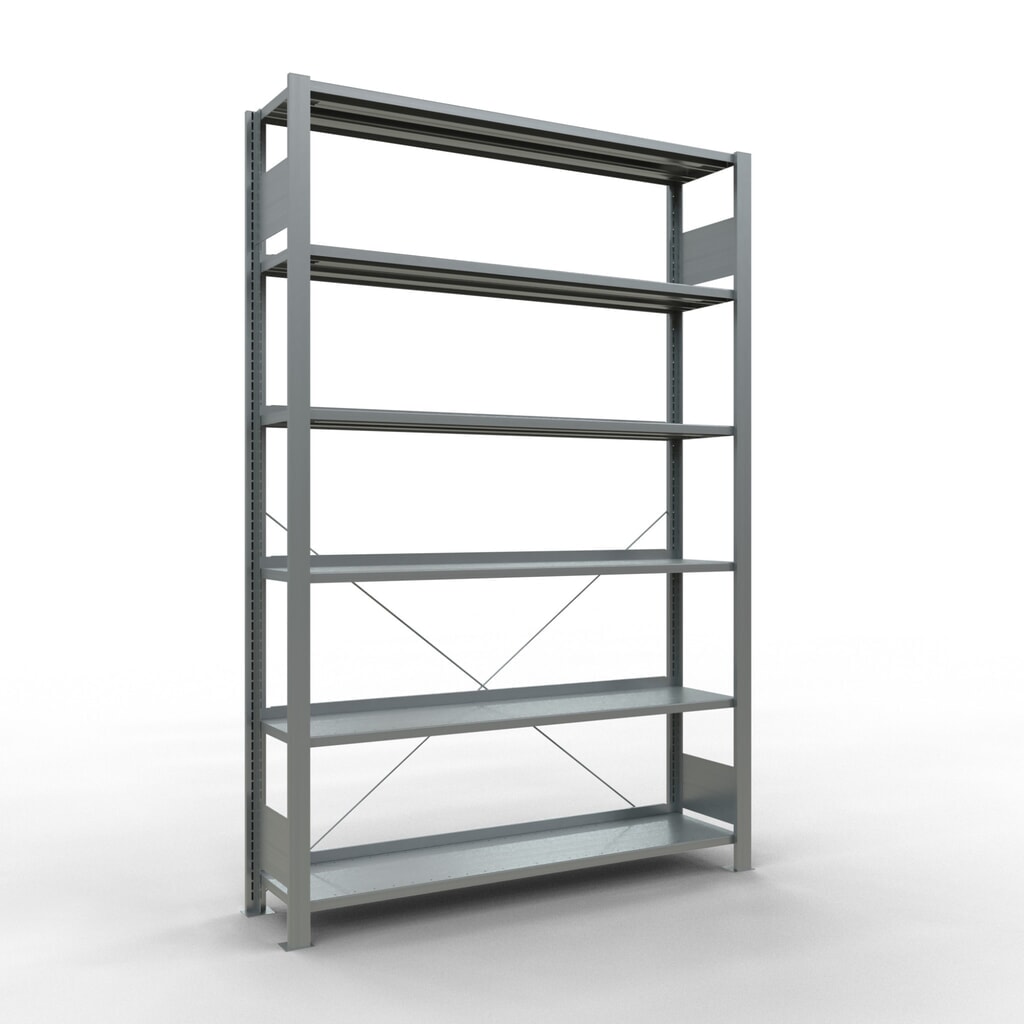 Illustration du produit: Rayonnage de bureau SCHULTE travée de base, utilisable d’un seul côté, avec barres de butée, CT 85 kg, HxlxP 2 000 x 1 300 x 300 mm