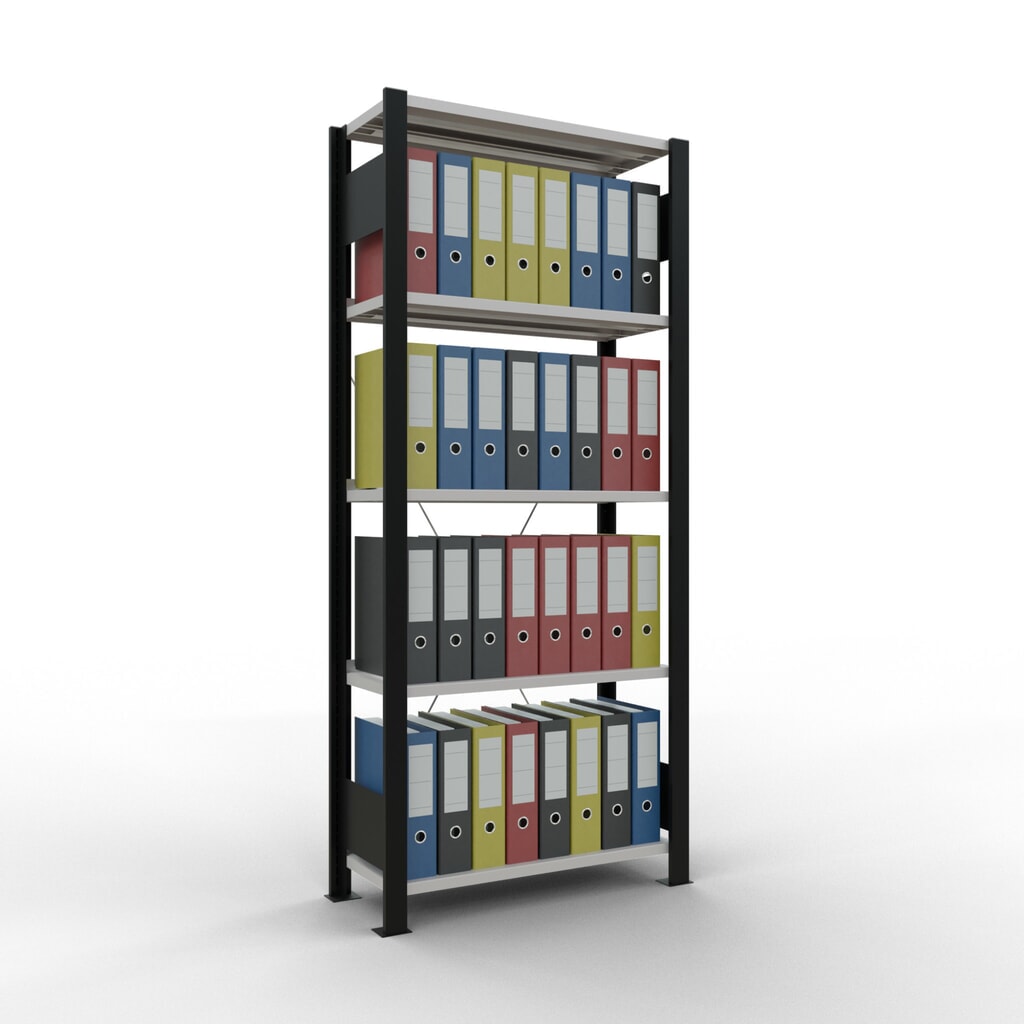 N° de l'image du produit 2 : Rayonnage de bureau SCHULTE travée de base, utilisable d’un seul côté, avec barres de butée, CT 85 kg, noir, HxlxP 1 800 x 750 x 300 mm