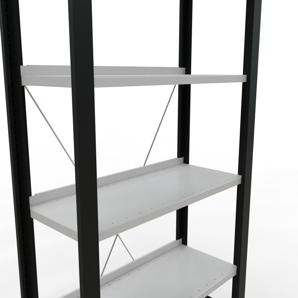 N° de l'image du produit 4 : Rayonnage de bureau SCHULTE travée de base, utilisable d’un seul côté, avec barres de butée, CT 85 kg, noir, HxlxP 2 000 x 750 x 300 mm