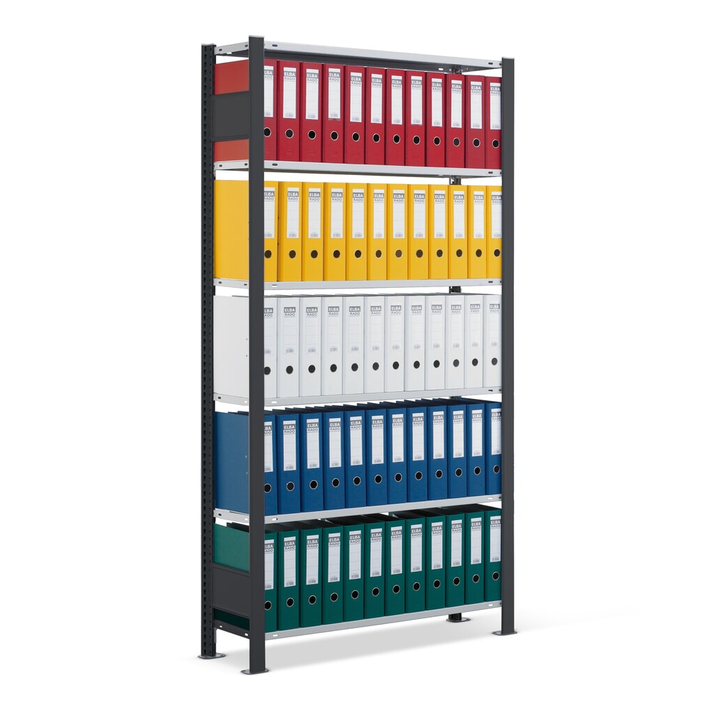 Illustration du produit: Rayonnage de bureau SCHULTE travée de base, utilisable d’un seul côté, avec barres de butée, CT 85 kg, noir, HxlxP 2 300 x 750 x 300 mm