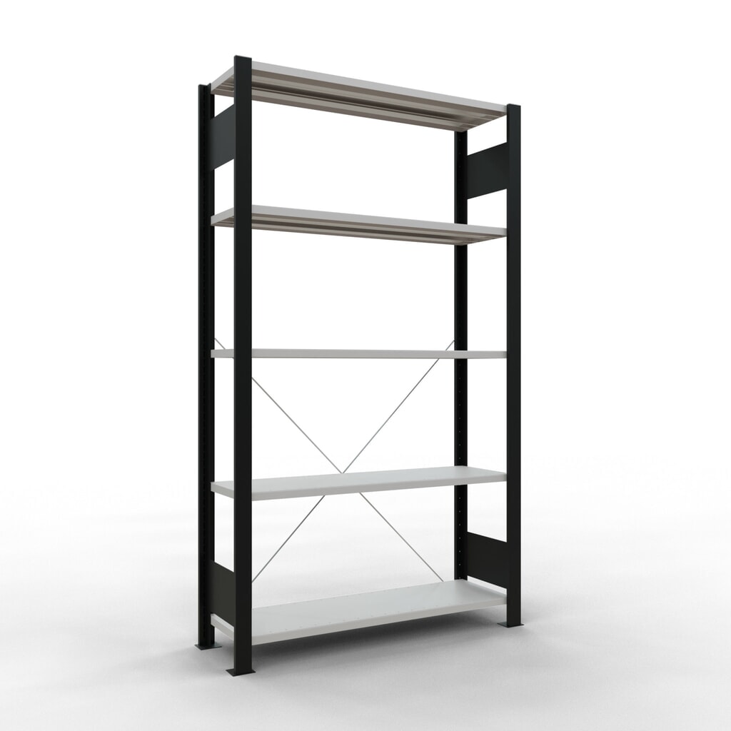 Rayonnage de bureau SCHULTE travée de base, utilisable d’un seul côté, sans barres de butée, CT 85 kg, noir, HxlxP 1 800 x 1 000 x 300 mm Illustration du produit: Rayonnage de bureau SCHULTE travée de base, utilisable d’un seul côté, sans barres de butée, CT 85 kg, noir, HxlxP 1 800 x 1 000 x 300 mm