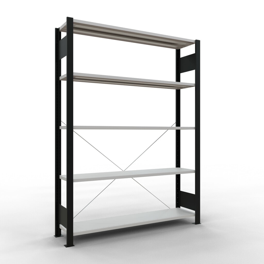 Illustration du produit: Rayonnage de bureau SCHULTE travée de base, utilisable d’un seul côté, sans barres de butée, CT 85 kg, noir, HxlxP 1 .800 x 1 300 x 300 mm