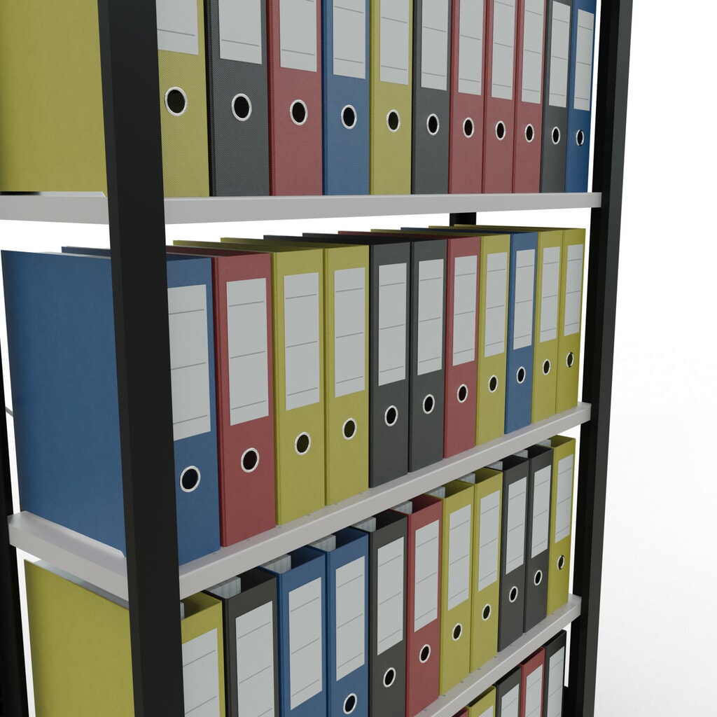 Rayonnage de bureau SCHULTE travée de base, utilisable d’un seul côté, sans barres de butée, CT 85 kg, noir, HxlxP 2 000 x 1 000 x 300 mm N° de l'image du produit 3 : Rayonnage de bureau SCHULTE travée de base, utilisable d’un seul côté, sans barres de butée, CT 85 kg, noir, HxlxP 2 000 x 1 000 x 300 mm