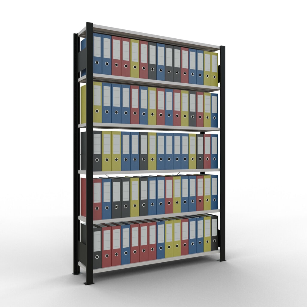 N° de l'image du produit 2 : Rayonnage de bureau SCHULTE travée de base, utilisable d’un seul côté, sans barres de butée, CT 85 kg, noir, HxlxP 2 000 x 1 300 x 300 mm