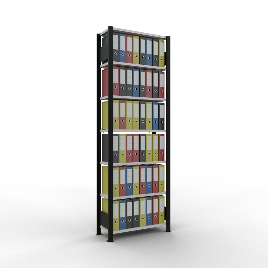 N° de l'image du produit 2 : Rayonnage de bureau SCHULTE travée de base, utilisable d’un seul côté, sans barres de butée, CT 85 kg, noir, HxlxP 2 300 x 750 x 300 mm