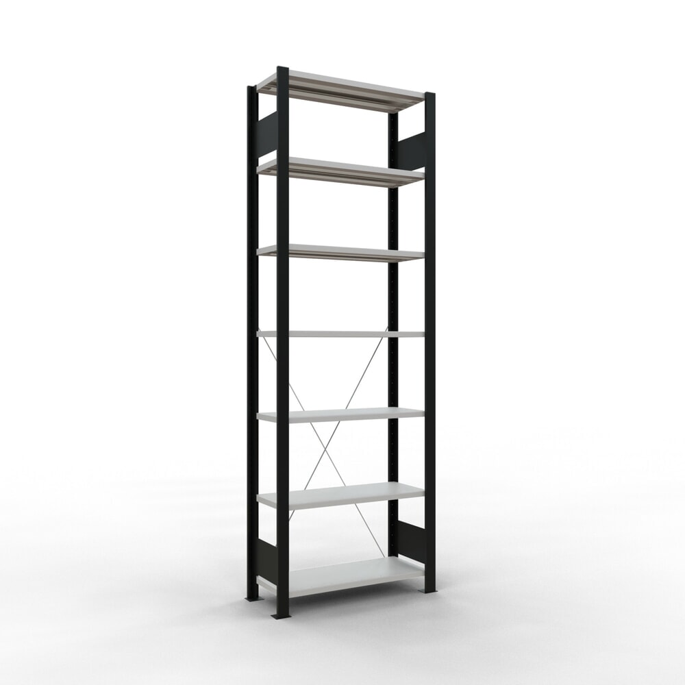 Illustration du produit: Rayonnage de bureau SCHULTE travée de base, utilisable d’un seul côté, sans barres de butée, CT 85 kg, noir, HxlxP 2 300 x 750 x 300 mm