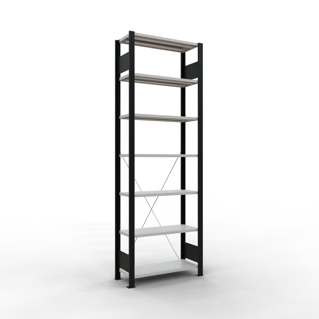 Rayonnage de bureau SCHULTE travée de base, utilisable d’un seul côté, sans barres de butée, CT 85 kg, noir, HxlxP 2 300 x 750 x 300 mm Illustration du produit: Rayonnage de bureau SCHULTE travée de base, utilisable d’un seul côté, sans barres de butée, CT 85 kg, noir, HxlxP 2 300 x 750 x 300 mm