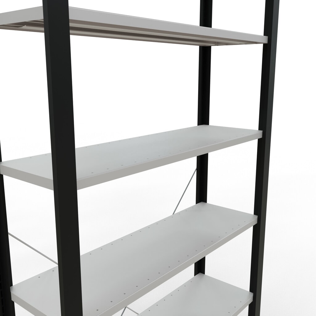 N° de l'image du produit 4 : Rayonnage de bureau SCHULTE travée de base, utilisable d’un seul côté, sans barres de butée, CT 85 kg, noir, HxlxP 2 300 x 1 000 x 300 mm