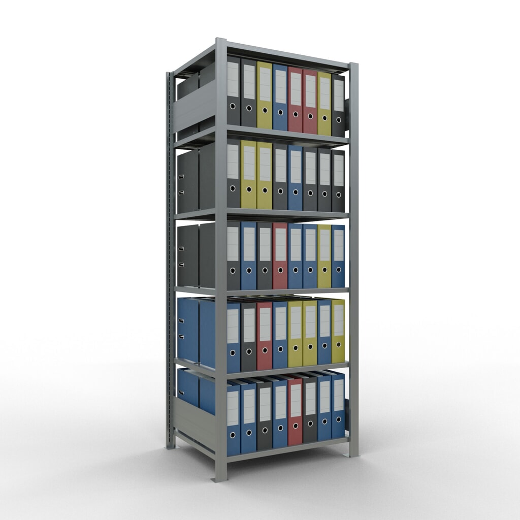 N° de l'image du produit 3 : Rayonnage de bureau SCHULTE travée de base, utilisable des deux côtés, avec butées centrales, CT 150 kg, HxlxP 2 000 x 750 x 600 mm