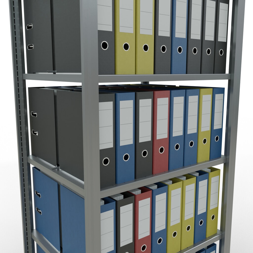 N° de l'image du produit 4 : Rayonnage de bureau SCHULTE travée de base, utilisable des deux côtés, avec butées centrales, CT 150 kg, HxlxP 2 000 x 750 x 600 mm